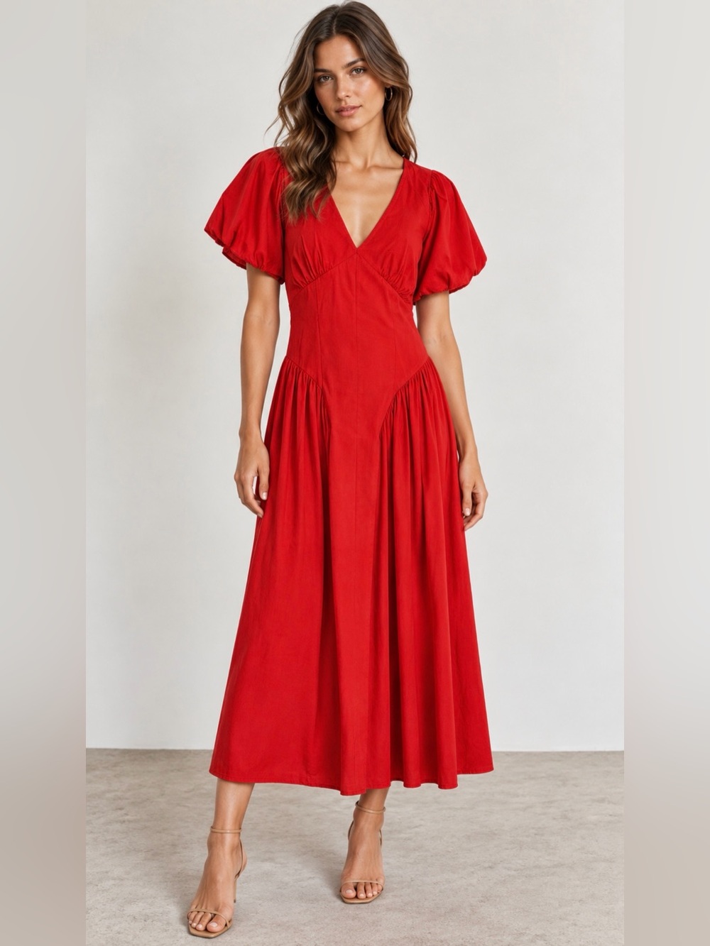 Antonio Melani Scarlet Red Botanical Bloom Midi Dress Size 8 NWT